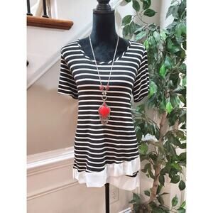 Kim & Cami Women's Black Polyester Round Neck Short Sleeve Casual Top Blouse M